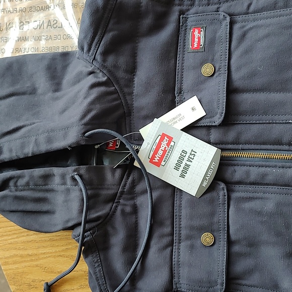 Wrangler workwear duck cotton hooded vest xl Navy great to layer work or casual - Picture 2 of 9